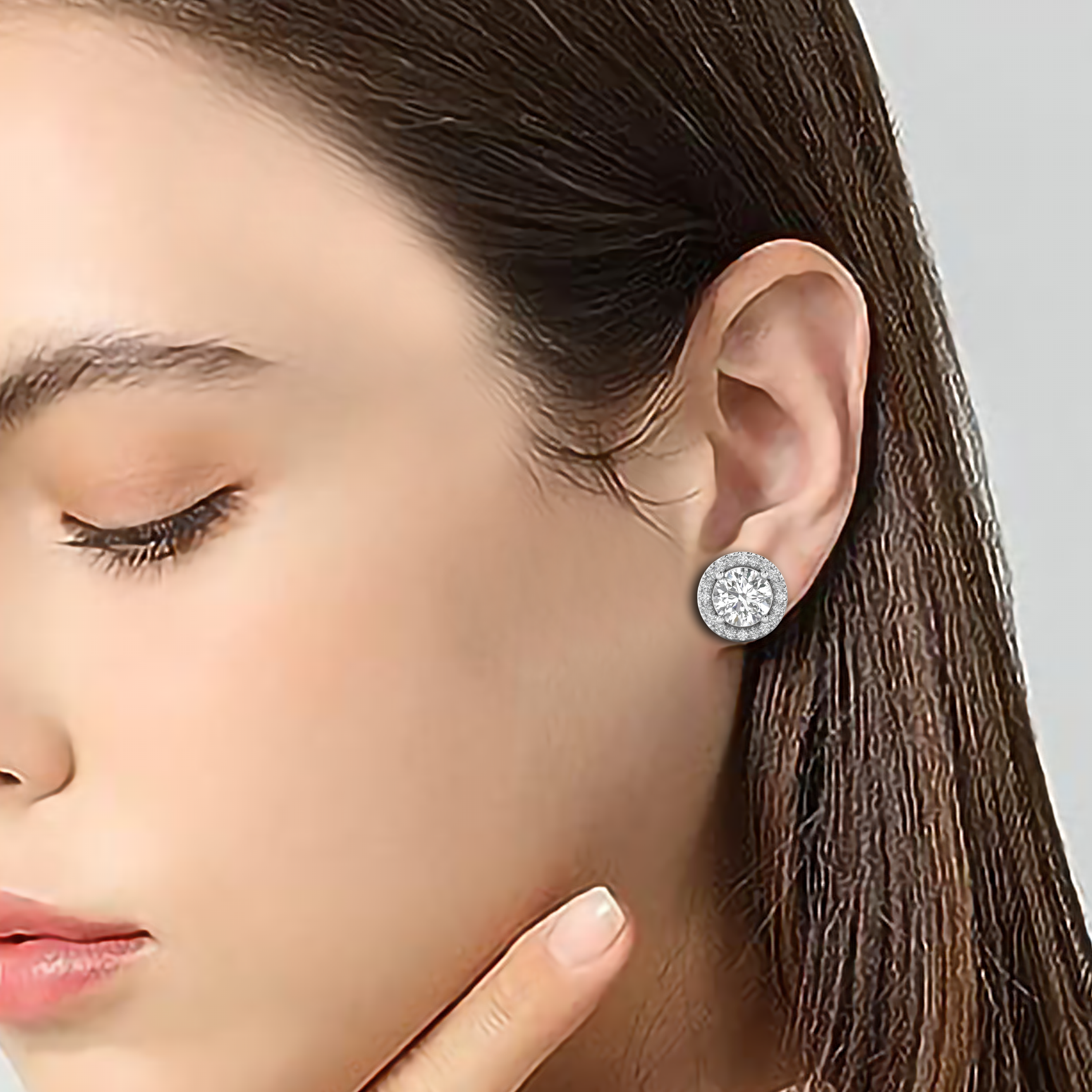 14K Gold Studded TW 3 Carat E Color VS1 Clarity Lab Grown Diamond Studs.